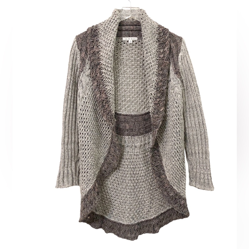 CAbi | Chunky Knit Open Front Shawl Collar Cardigan Sweater - Picture 2 of 15